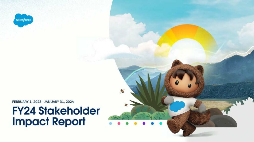 Title slide of Salesforce FY24 Stakeholder Impact Report